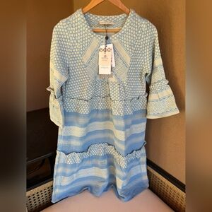 NWT Cecilie Copenhagen Light Blue & White Tiered Jade Dress 100% Cotton